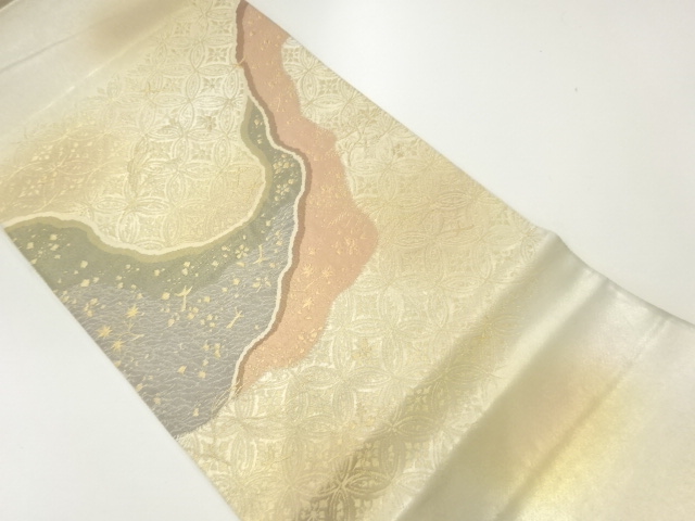 道長取りに花鳥模様織出し袋帯